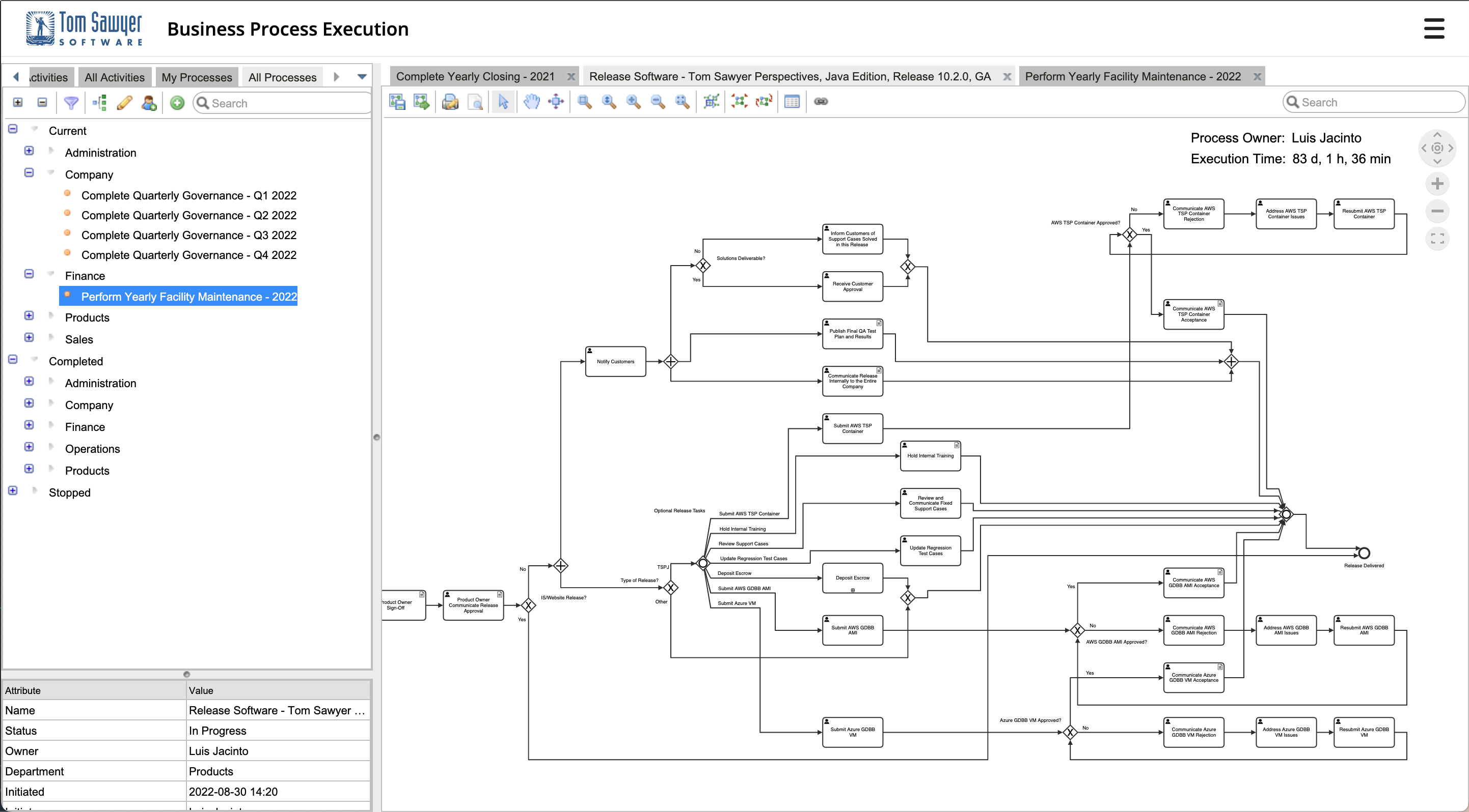 Screen shot of Tom Sawyer Software's Business Process modeling and execution application.