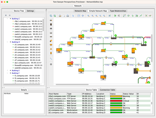 An example application built with Perspectives that showcases integrated graph and data visualization