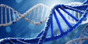 Concept of biochemistry with dna molecule on blue background