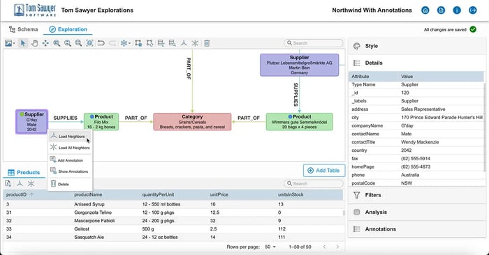 Selectively load elements into the graph drawing to expand your investigation.
