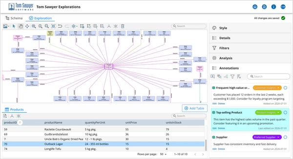 Table views are searchable and synchronized with the drawing view to enhance the data investigation experience.