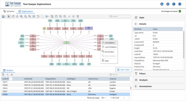 Selectively load elements into the graph drawing to expand your investigation.