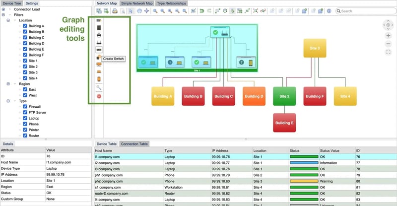 An example graph application built with Perspectives showing an integrated graph editing toolbar