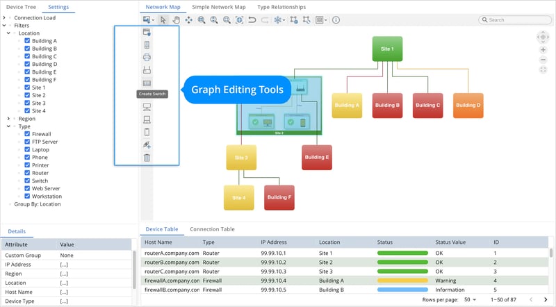 An example graph application built with Perspectives showing an integrated graph editing toolbar