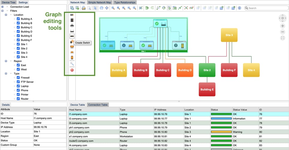 An example application built with Perspectives showing graph editing tools.