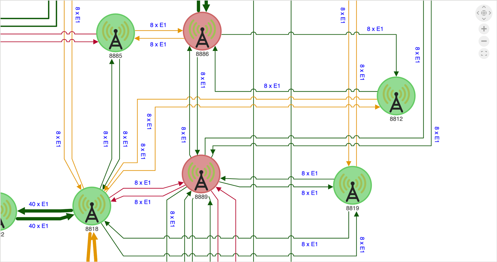 A zoomed-in view of a graph that showcases good edge routing and node and label layout