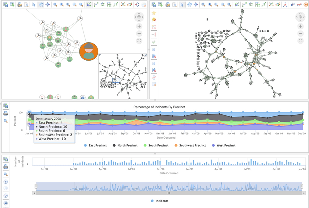 Example graph application showing a criminal network.